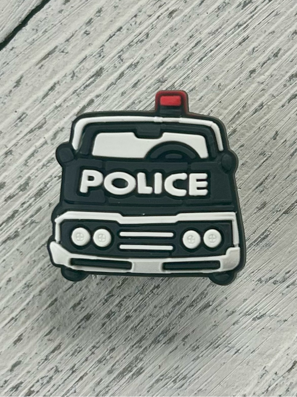(5/$15) Police Car Rubber Shoe Charm/Jibbitz in Black, White, Red - Unbranded